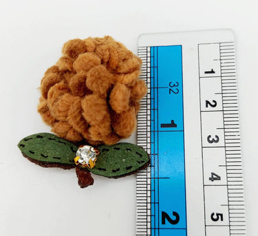 Brown and Green Floral Applique with Rhinestone, Flower Motifs x 2